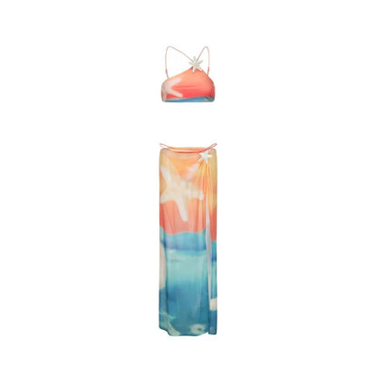 XENASERA | Starfish Print One-Shoulder Bikini and Cover Skirt Set