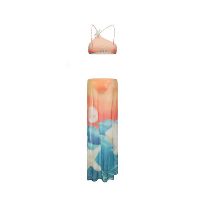 XENASERA | Starfish Print One-Shoulder Bikini and Cover Skirt Set