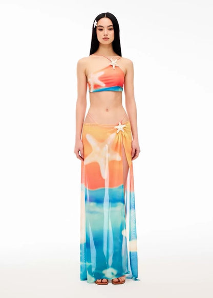 XENASERA | Starfish Print One-Shoulder Bikini and Cover Skirt Set