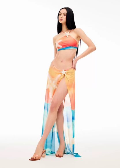 XENASERA | Starfish Print One-Shoulder Bikini and Cover Skirt Set