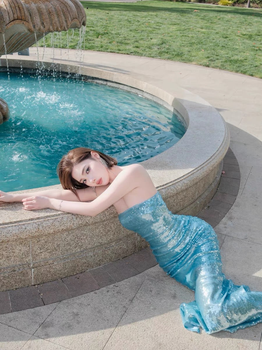 XENASERA | Teal Sequined Mermaid Dress
