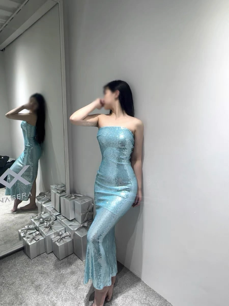 XENASERA | Teal Sequined Mermaid Dress