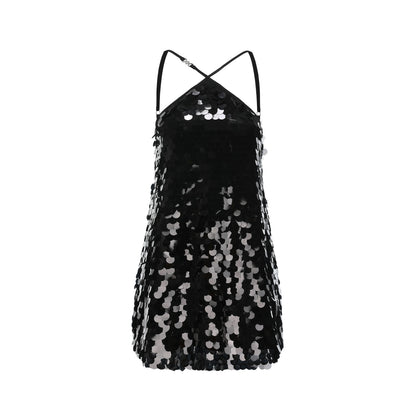 XENASERA | Halter Neck Sequined Mini Dress (Black)