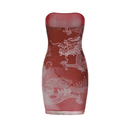 XENASERA | Chinese Style Dragon Print Strapless Mini Dress