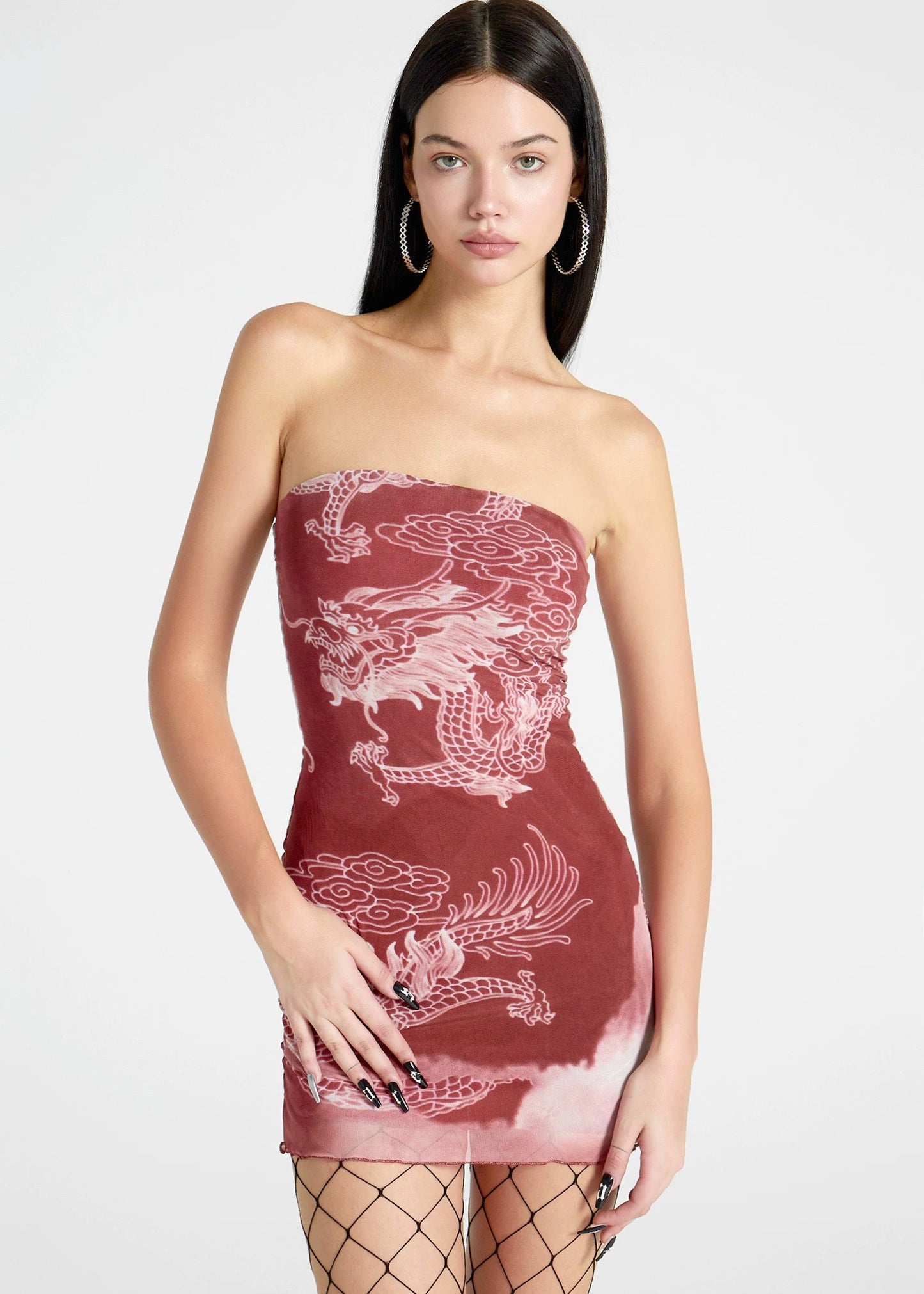 XENASERA | Chinese Style Dragon Print Strapless Mini Dress