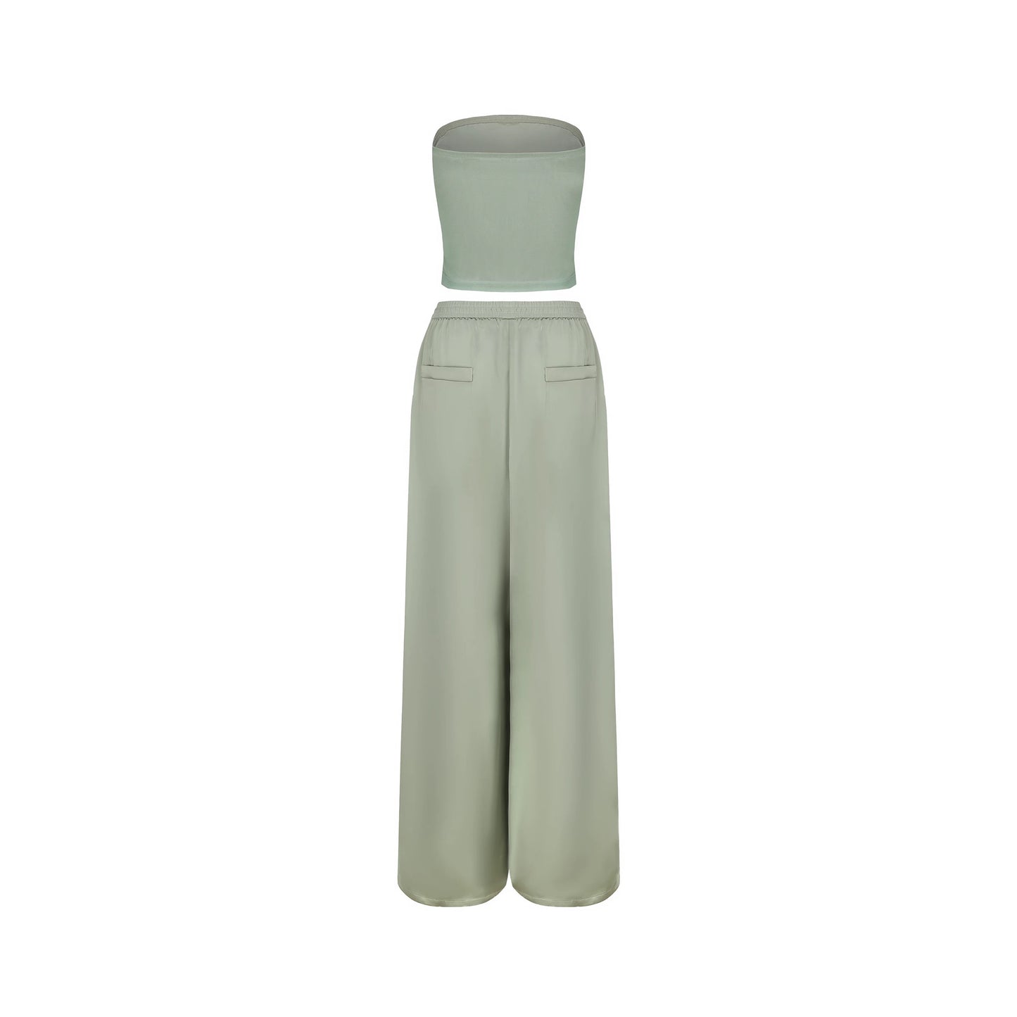XENASERA | Strapless Top and Pants Set with Satin and Mesh Panels (Matcha Green)