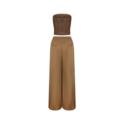 XENASERA | Strapless Top and Pants Set with Satin and Mesh Panels (Amber)