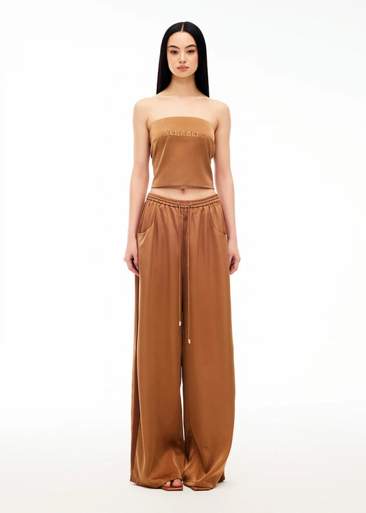 XENASERA | Strapless Top and Pants Set with Satin and Mesh Panels (Amber)