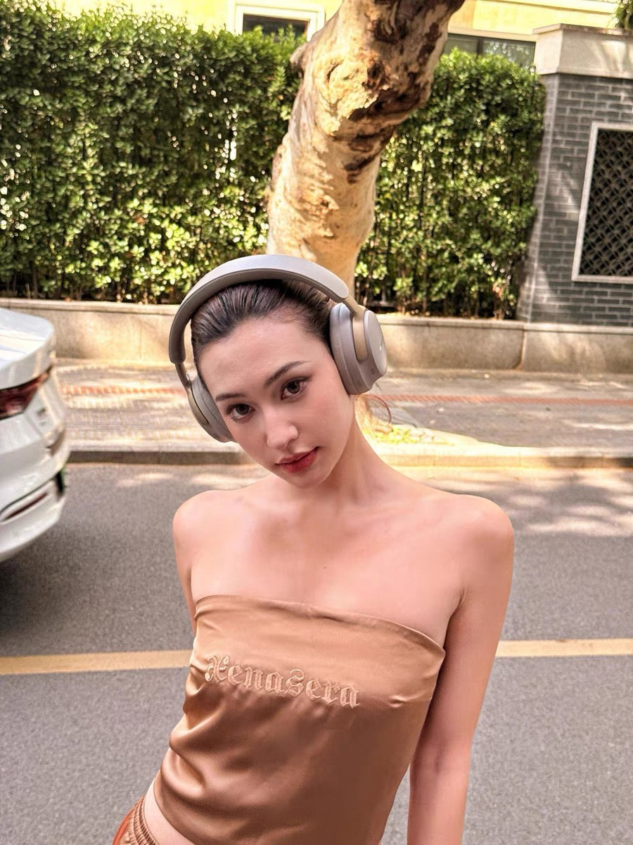 XENASERA | Strapless Top and Pants Set with Satin and Mesh Panels (Amber)