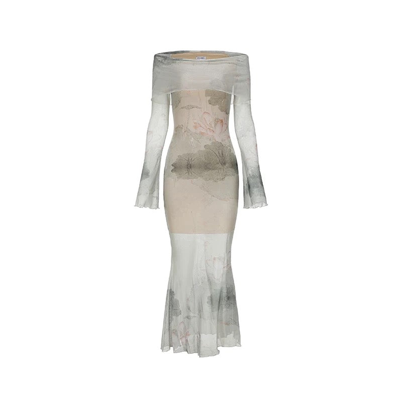XENASERA | Moonlight Lotus Off-Shoulder Maxi Dress