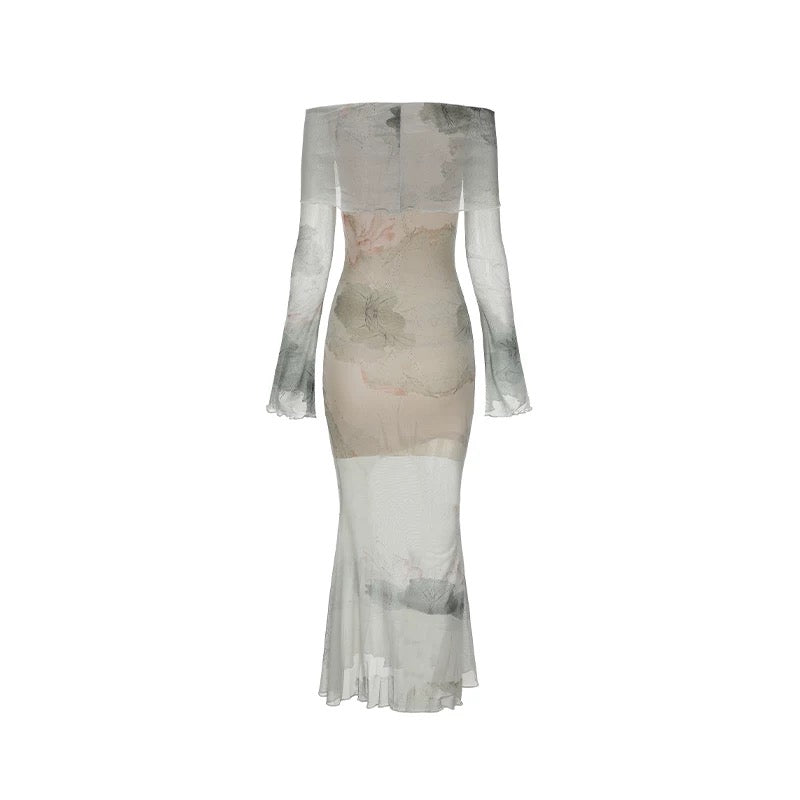 XENASERA | Moonlight Lotus Off-Shoulder Maxi Dress