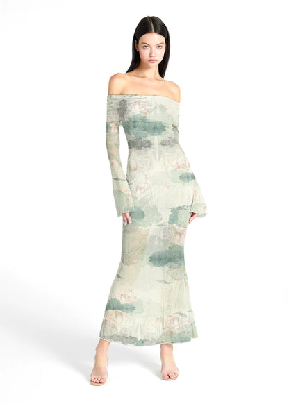 XENASERA | Moonlight Lotus Off-Shoulder Maxi Dress