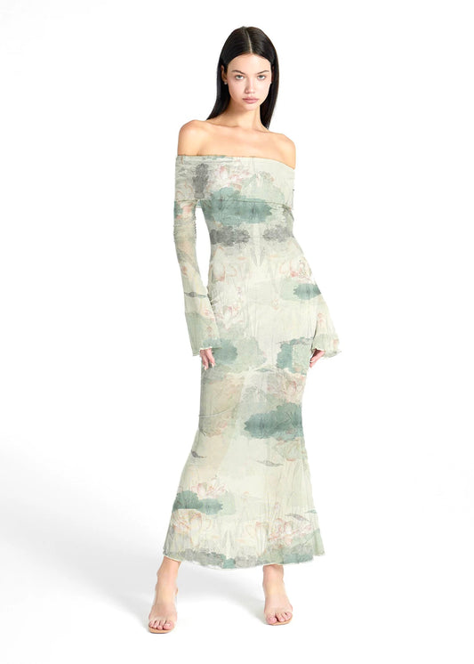 XENASERA | Moonlight Lotus Off-Shoulder Maxi Dress