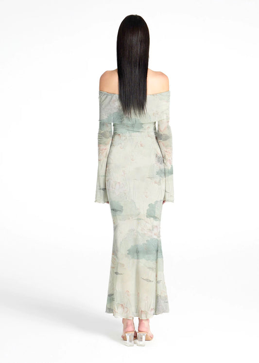 XENASERA | Moonlight Lotus Off-Shoulder Maxi Dress