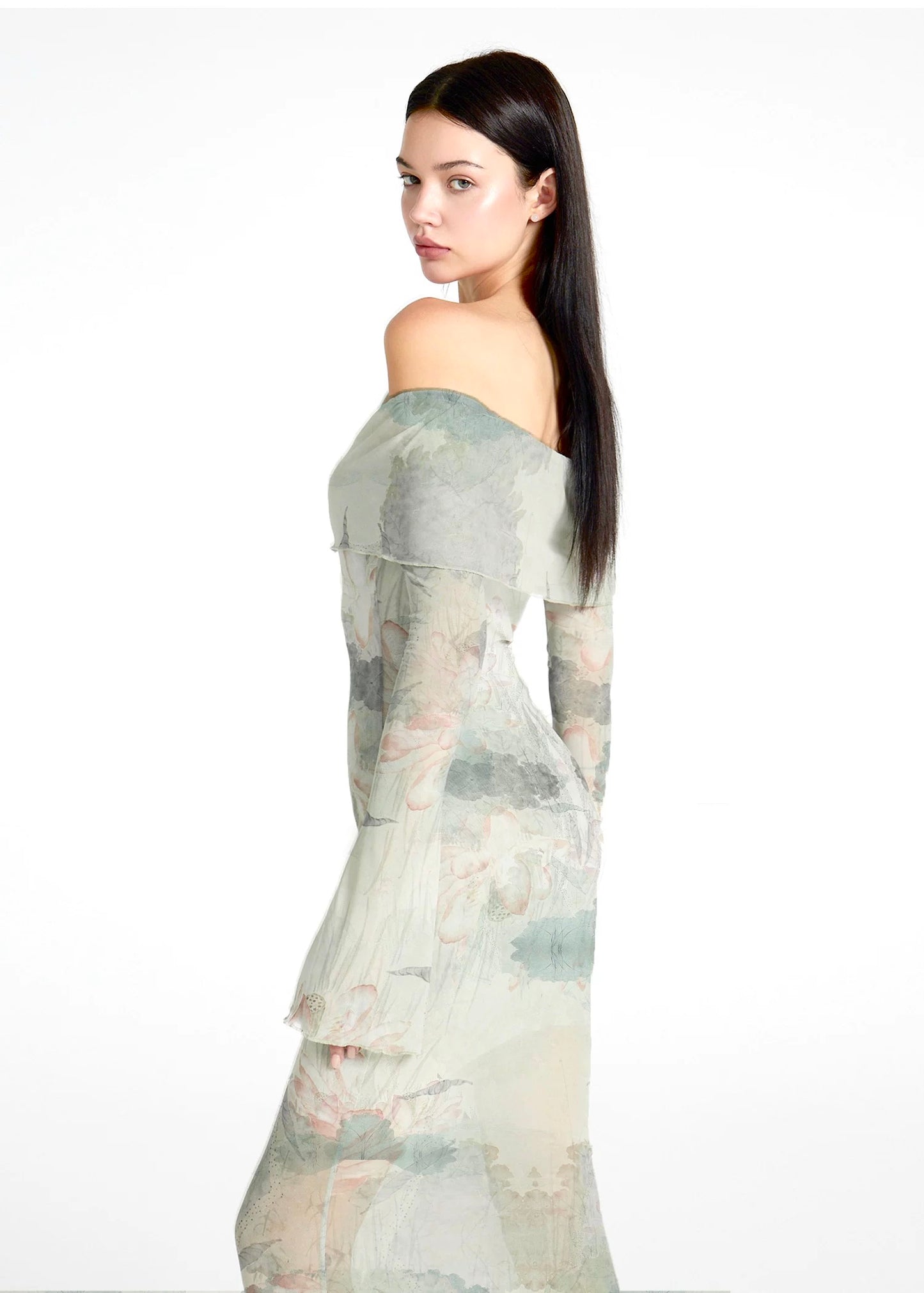 XENASERA | Moonlight Lotus Off-Shoulder Maxi Dress