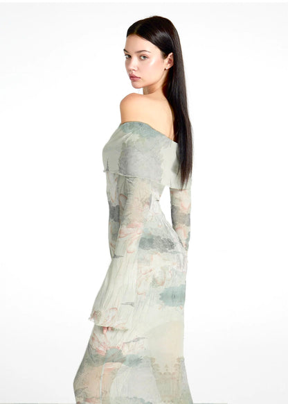 XENASERA | Moonlight Lotus Off-Shoulder Maxi Dress