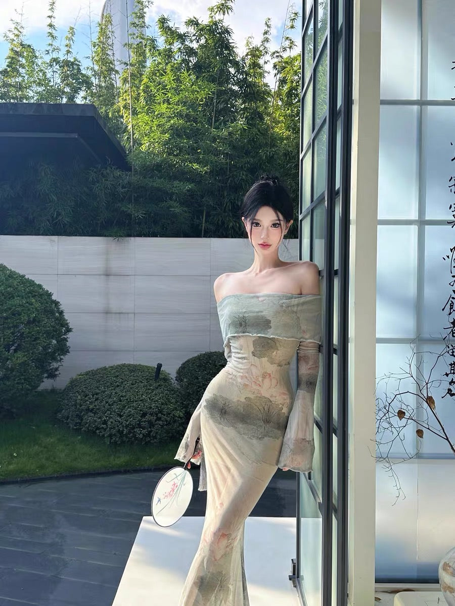 XENASERA | Moonlight Lotus Off-Shoulder Maxi Dress