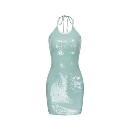 XENASERA | Halter Neck Sequined Backless Mini Dress (Mint Green)