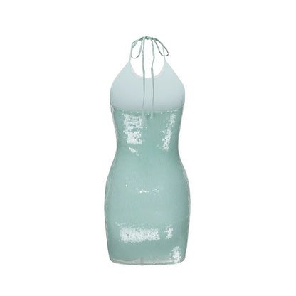 XENASERA | Halter Neck Sequined Backless Mini Dress (Mint Green)