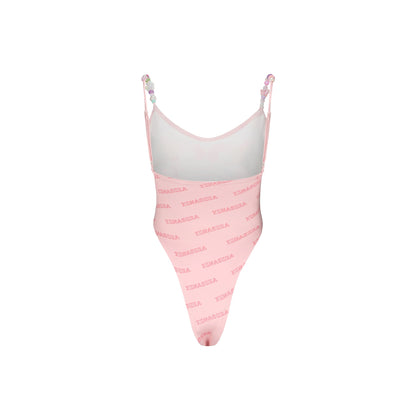 XENASERA | Pink Bow Print Spaghetti Strap Bodysuit with Candy Decoration