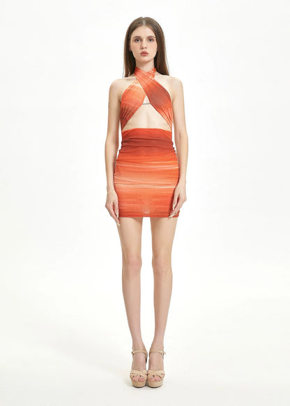 XENASERA | California Sunset Print Multi-Way Backless Mini Dress