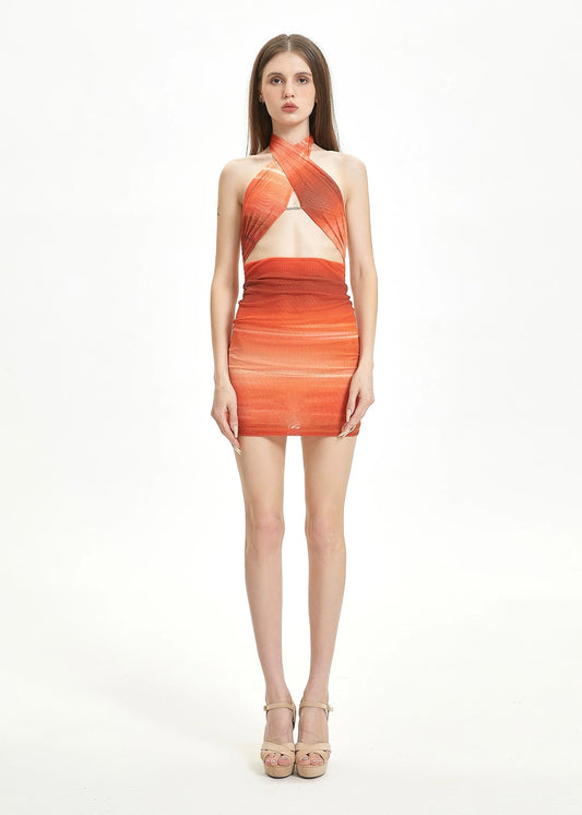 XENASERA | California Sunset Print Multi-Way Backless Mini Dress
