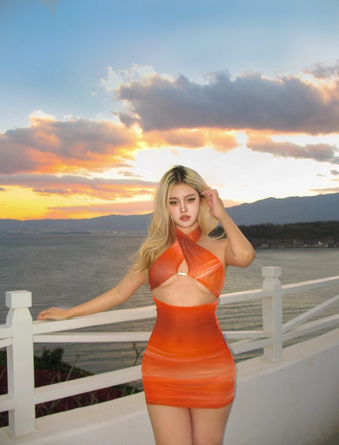 XENASERA | California Sunset Print Multi-Way Backless Mini Dress