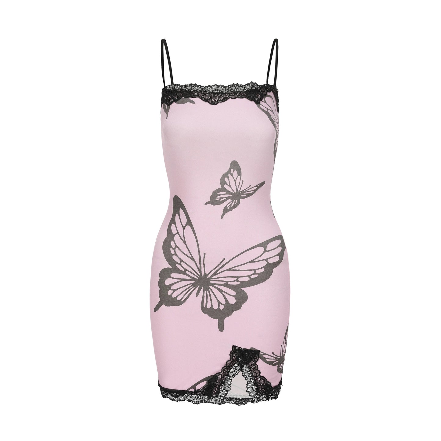 XENASERA | Butterfly Print Lace Strap Mini Dress