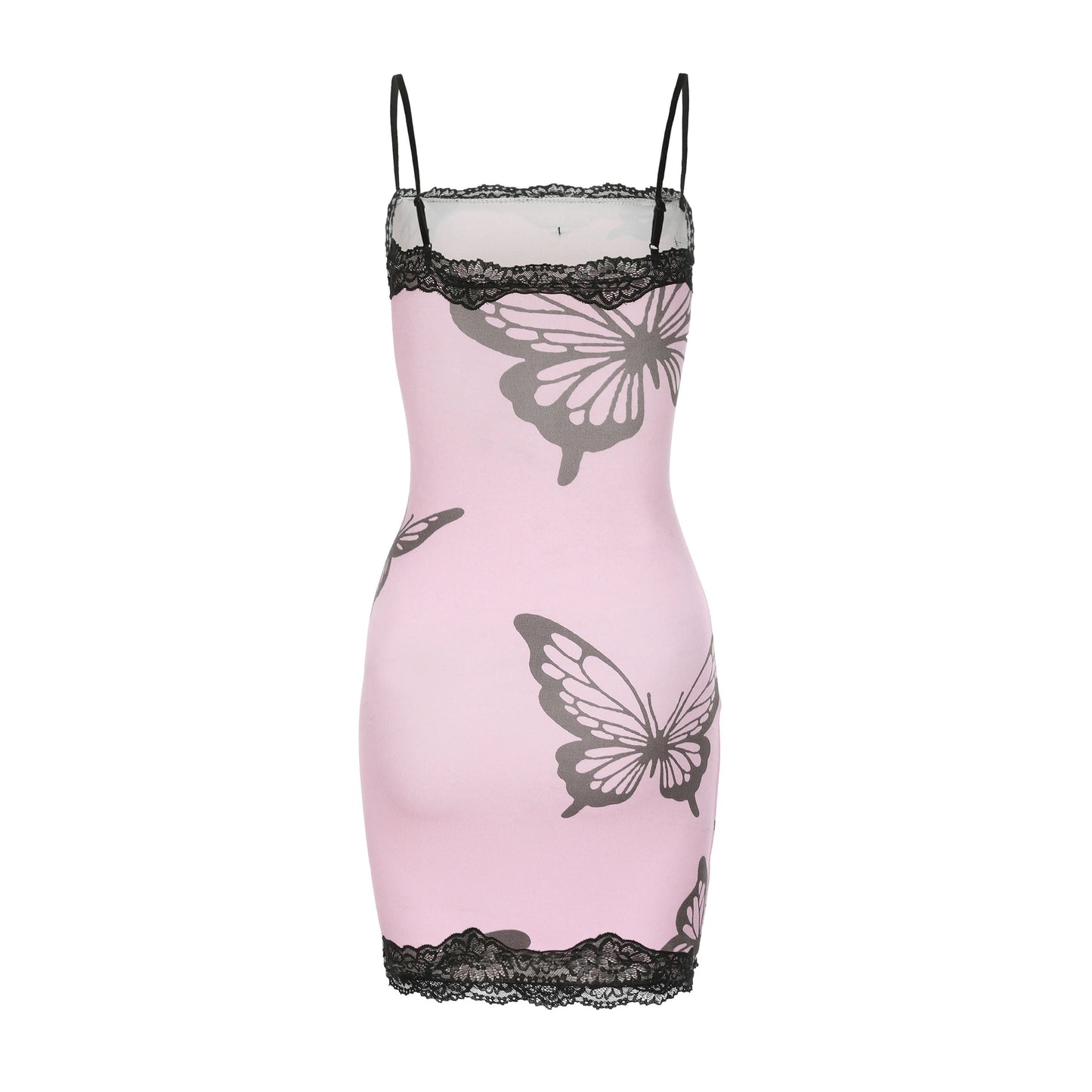 XENASERA | Butterfly Print Lace Strap Mini Dress