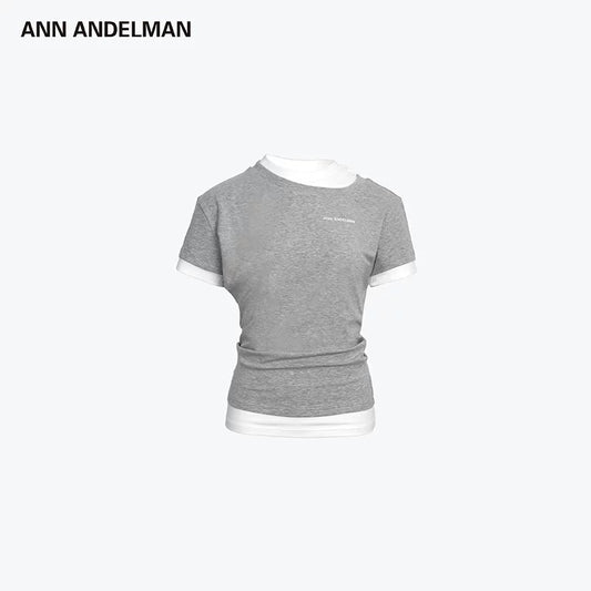 ANN ANDELMAN | Double-Collar Slim-Fit Short-Sleeve Top (2 Color)
