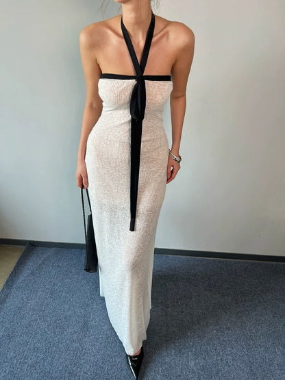 Jqwention | Black and White Contrast Strapless Maxi Dress