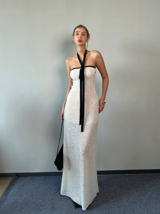 Jqwention | Black and White Contrast Strapless Maxi Dress