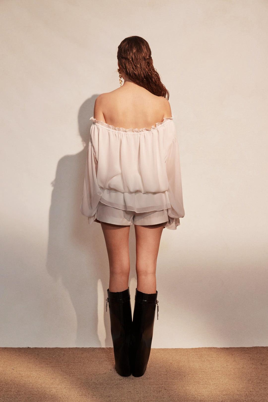 KINGWEN | Off-Shoulder Shirt (2 Color)+ White Drawstrings Short