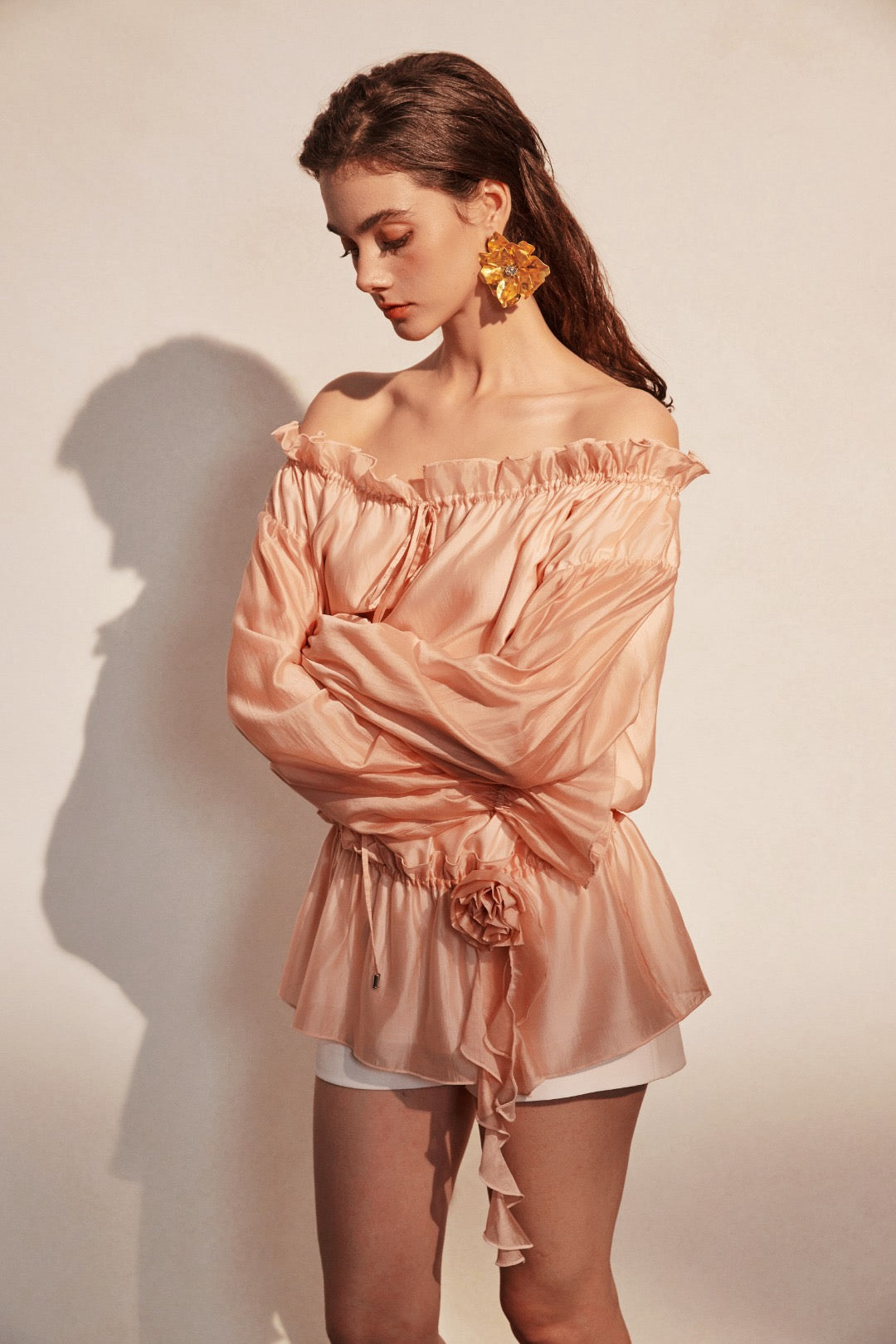 KINGWEN | Off-Shoulder Shirt (2 Color)+ White Drawstrings Short