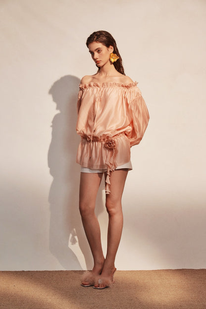 KINGWEN | Off-Shoulder Shirt (2 Color)+ White Drawstrings Short