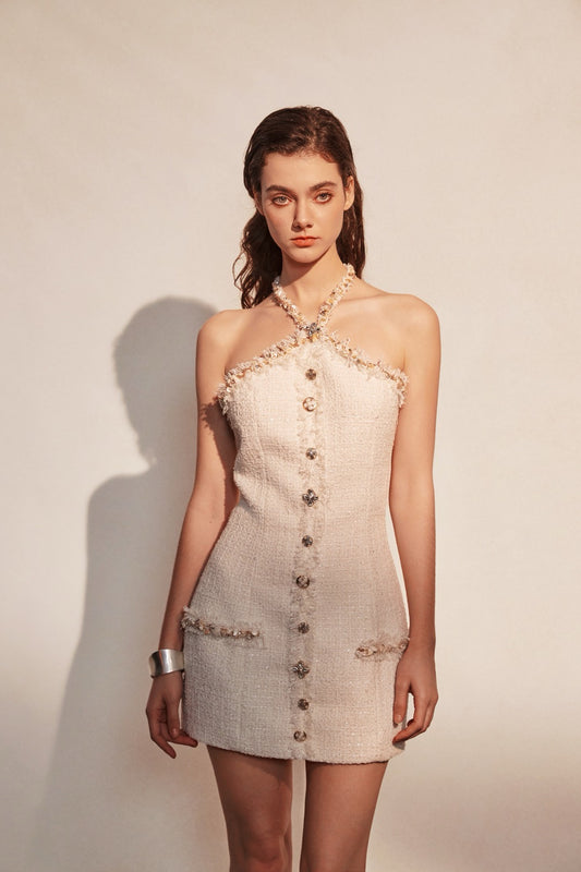 KINGWEN | Tweed Halter Neck Dress (2 Color)