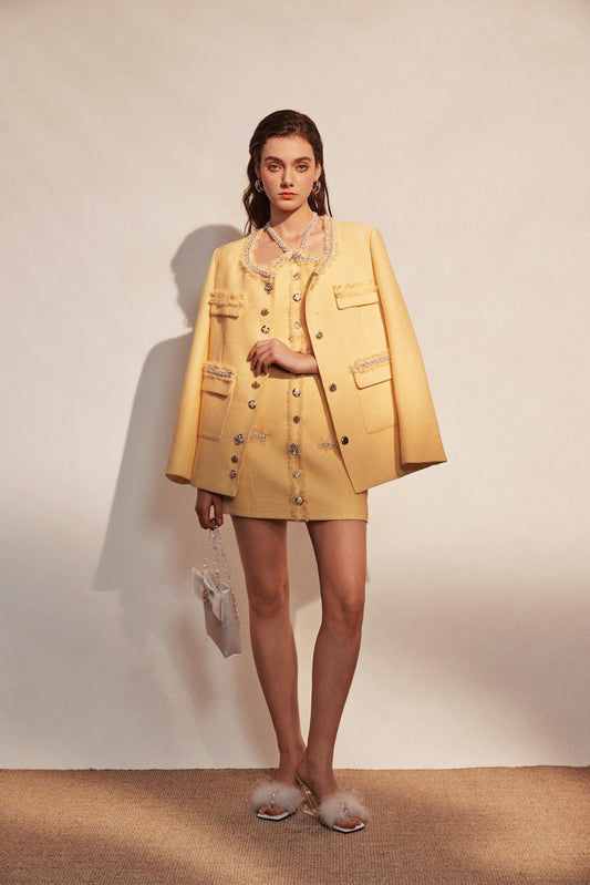 KINGWEN | Tweed Square-Neck Jacket (2 Color)