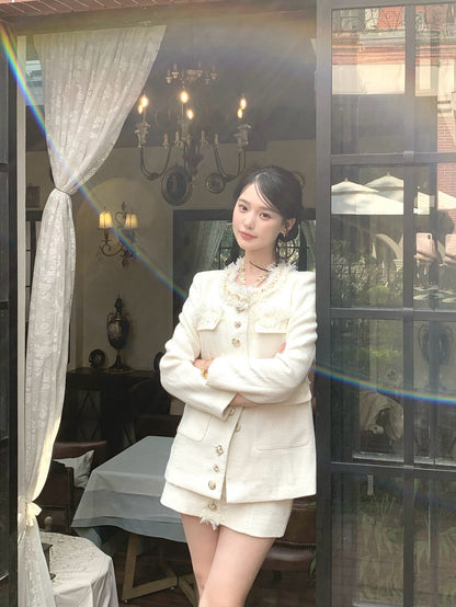 KINGWEN | Tweed Square-Neck Jacket (2 Color)