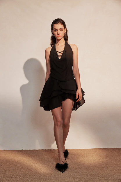 KINGWEN | Halter Neck Petal Dress (2 Color)