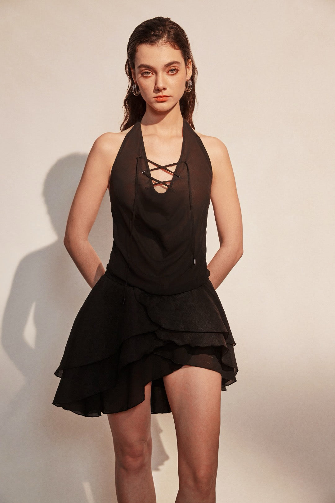 KINGWEN | Halter Neck Petal Dress (2 Color)