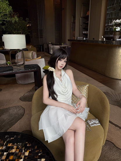 KINGWEN | Halter Neck Petal Dress (2 Color)