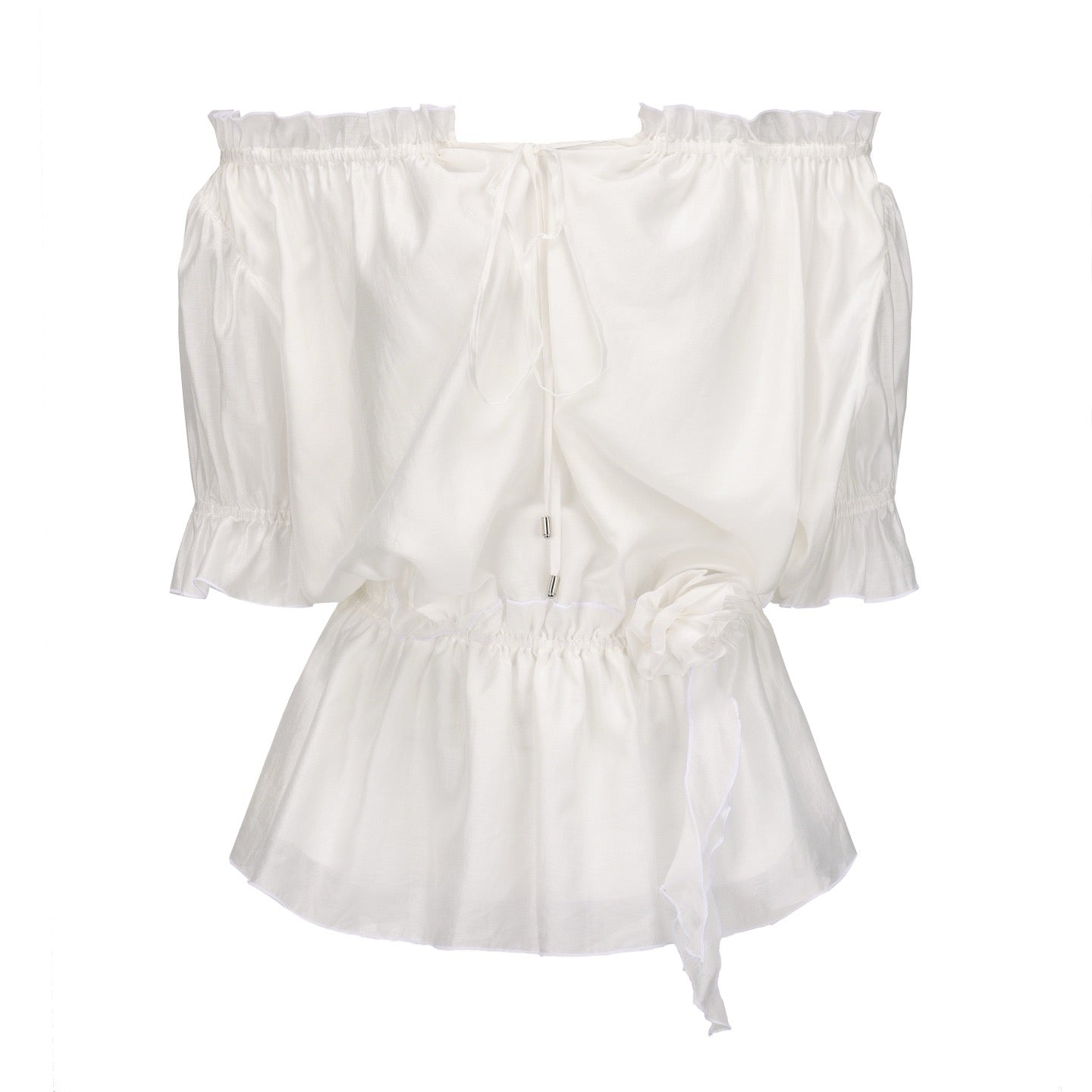 KINGWEN | White Off-Shoulder Short-Sleeve Shirt