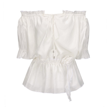 KINGWEN | White Off-Shoulder Short-Sleeve Shirt