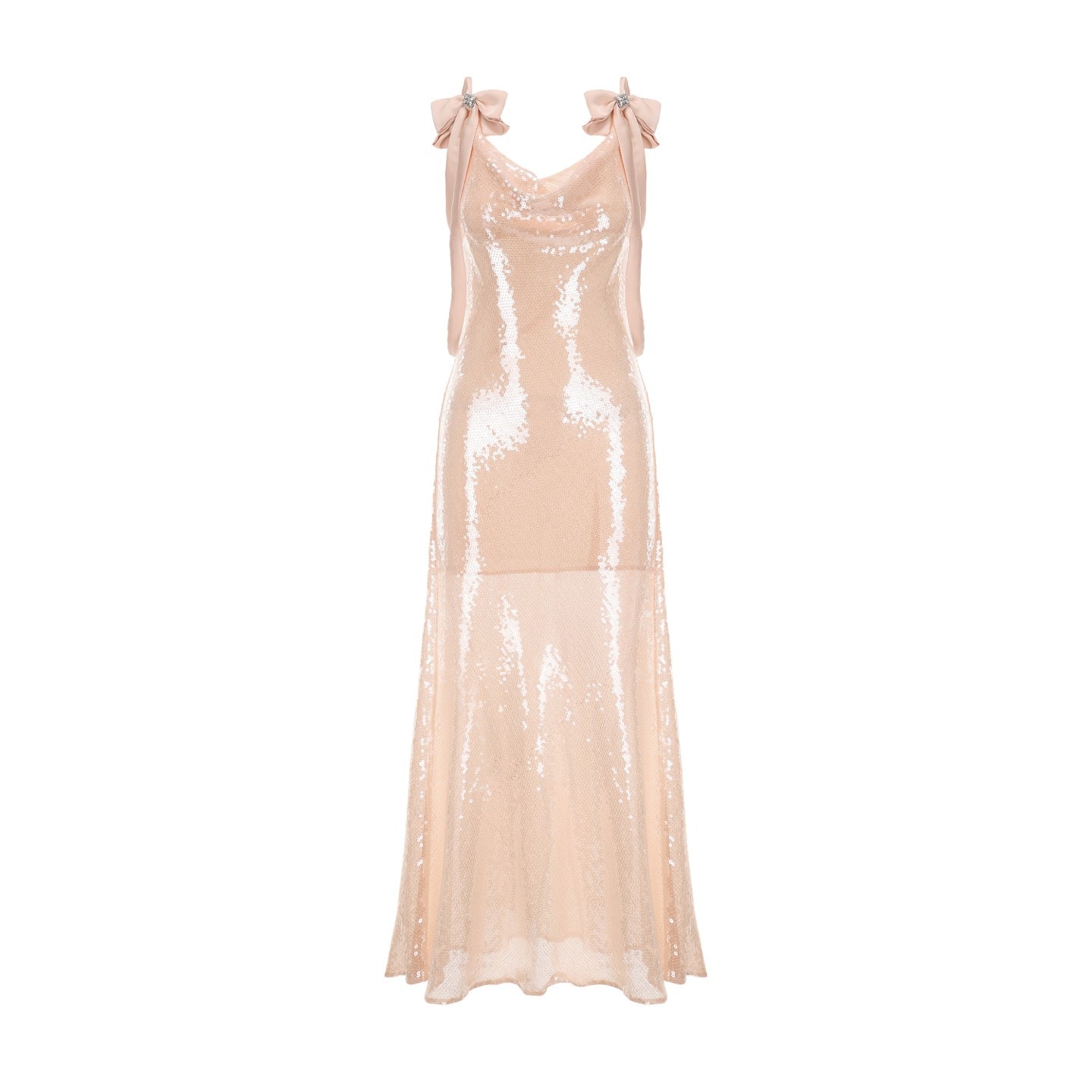 KINGWEN | Flesh Pink Bow Shoulder Maxi Dress