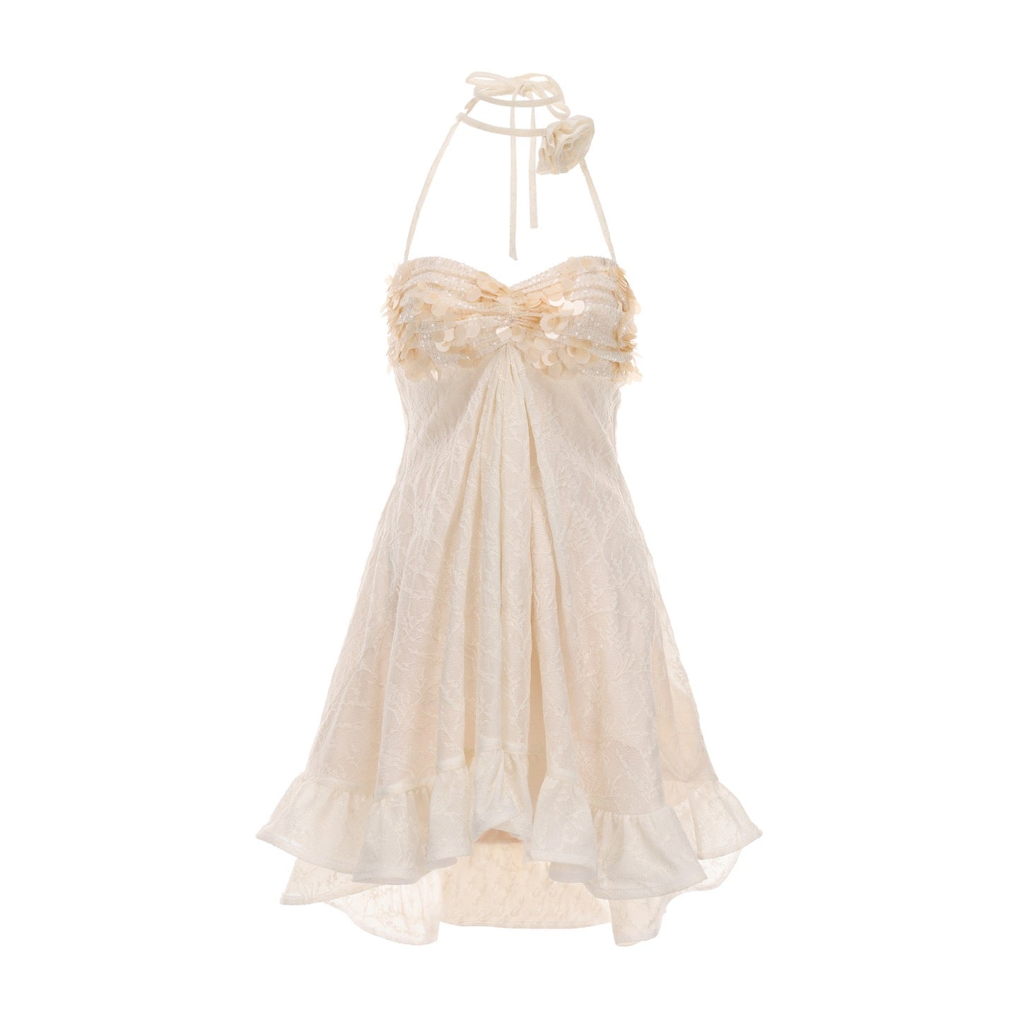 KINGWEN | Apricot Halter Neck Sequined Dress