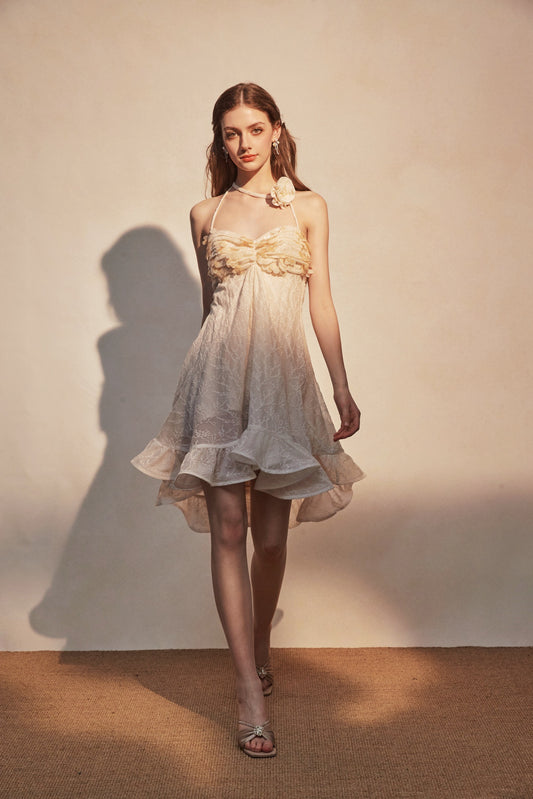 KINGWEN | Apricot Halter Neck Sequined Dress