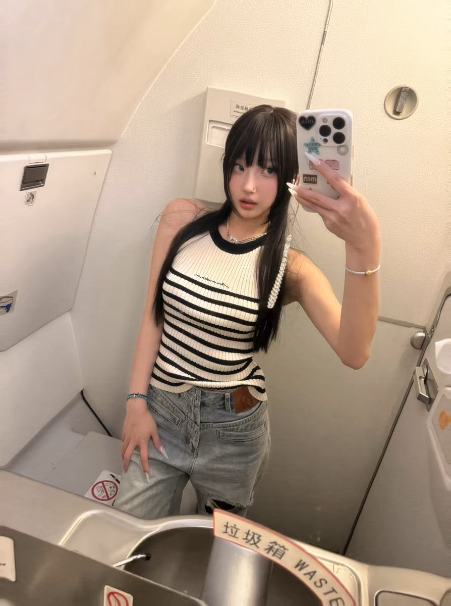 ANN ANDELMAN | Halter-Neck Striped Tank Top