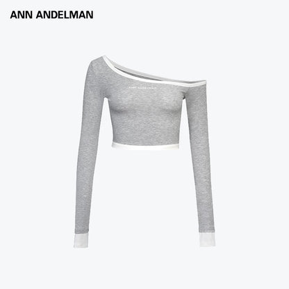 ANN ANDELMAN | Grey Asymmetric Off-Shoulder Long-Sleeve Top