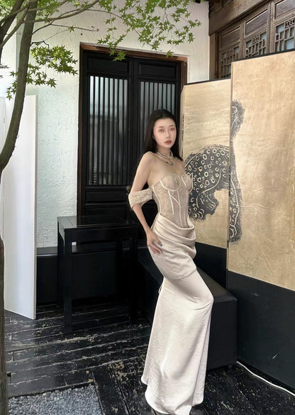 CROW CREW | Lace Corset Dress (Rose Gold)