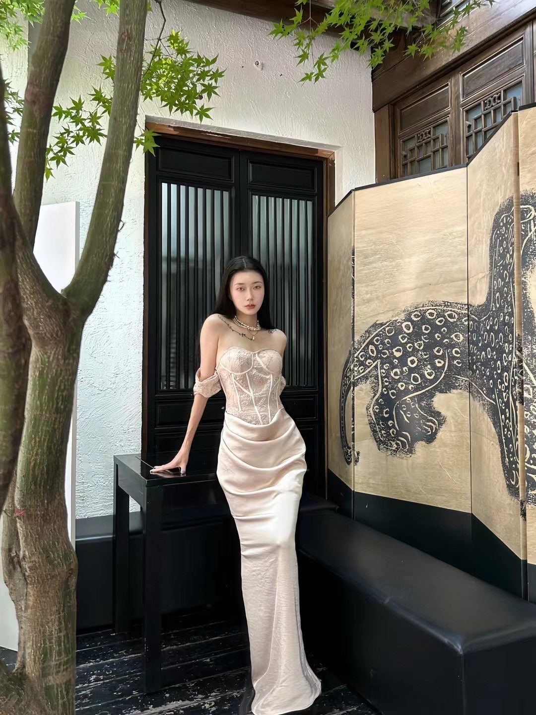 CROW CREW | Lace Corset Dress (Rose Gold)